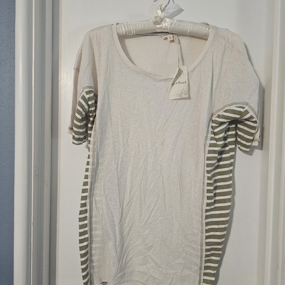 Women's Striped Olive and White Top - Picture 1 of 4